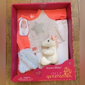 Our Generation Unicorn Wishes doll outfit and lovey. NEW IN BOX.